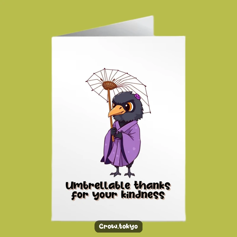 Free Printable Thank You Card: Crow Umbrella Thanks, Graceful Downloadable Gift Message